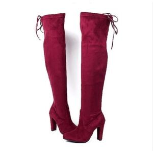 Charlotte Russe Over the Knee Heeled Boots in Burgundy Faux Suede size 7